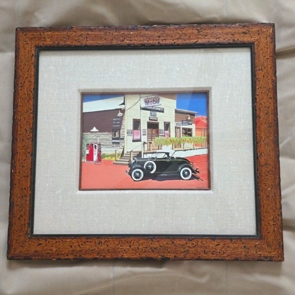Route 66 Hackberry Mobil Station Signed Framed Print — Classic Car Americana Art